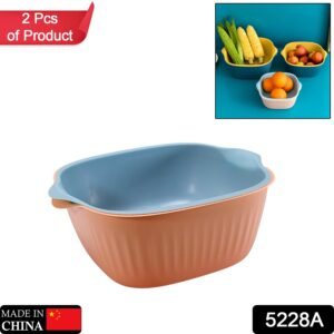 5228A  KITCHEN BOWL PLASTIC WASHING BOWL AND STRAINER DRAINER BASKET FOR HOME & KITCHEN USE