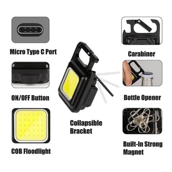 4035 Rechargeable Keychain Mini Flashlight with 4 Light Modes,Ultralight Portable Pocket Light with Folding Bracket Bottle Opener and Magnet Base for Camping Walking