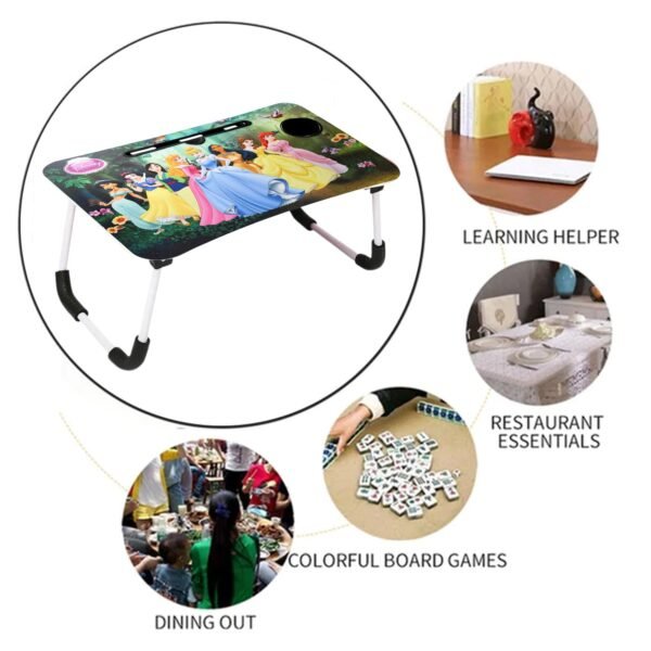 7694 Barbie Design Foldable Bed Study Table Portable Multifunction Laptop Table Lapdesk for Children Bed Foldable Table Work Office Home with Tablet Slot & Cup Holder