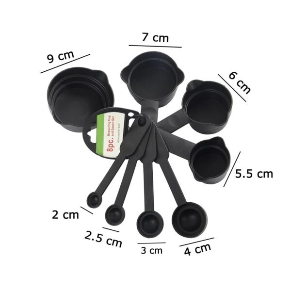 0106 Plastic Measuring Cups and Spoons (8 Pcs, Black) Your Brand