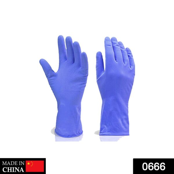 0666 - Flock line Reusable Rubber Hand Gloves (Blue) - 1pc