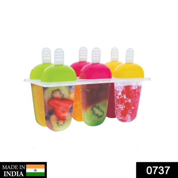 0737  6 Pcs Multicolor Polypropylene Ice Mold, Kulfi Maker/Stick/Cream/Candy Color Assorted