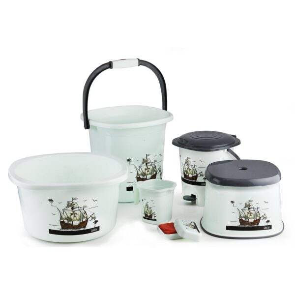 8701 Plastic Bathroom Accessories Set 6 pcs Bath Set Bathroom Bucket with Dustbin Mug, Stool, Soap Case,Tub