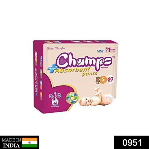 0951 Premium Champs High Absorbent Pant Style Diaper Small Size, 60 Pieces (951_Small_60) Champs