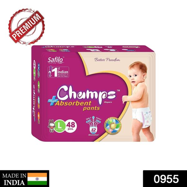 0955 Premium Champs High Absorbent Pant Style Diaper Large Size, 48 Pieces(955_Large_48) Champs