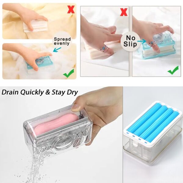 6296 2-in-1 Portable Soap Dish & Soap Dispenser with Roller and Drain Holes, Multifunctional Soap Holder Foaming Soap Bar Box for Home, Kitchen, Bathroom