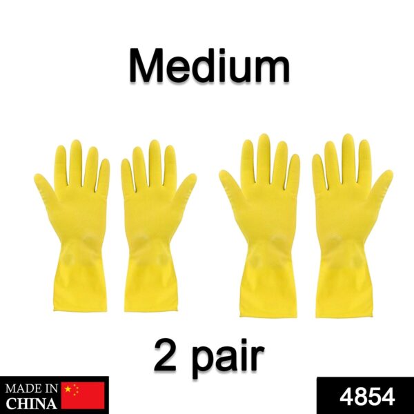 4854 2 pair med yellow gloves For Types Of Purposes Like Washing Utensils, Gardening And Cleaning Toilet Etc.