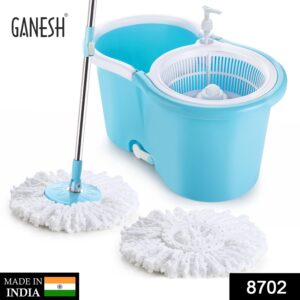 8702 Plastic Spinner Bucket Mop 360 Degree Self Spin Wringing with 2 Absorbers for Home and Office Floor Cleaning Mops Set