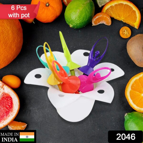 2046 Dancing Doll Fruit Fork Cutlery Set with Stand Set of 6