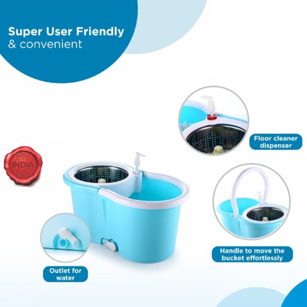 8702 Plastic Spinner Bucket Mop 360 Degree Self Spin Wringing with 2 Absorbers for Home and Office Floor Cleaning Mops Set