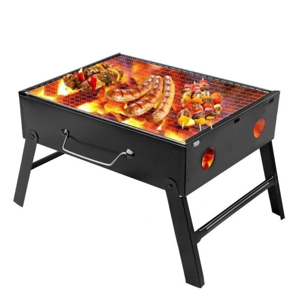 0126 Folding Barbeque Charcoal Grill Oven (Black, Carbon Steel)
