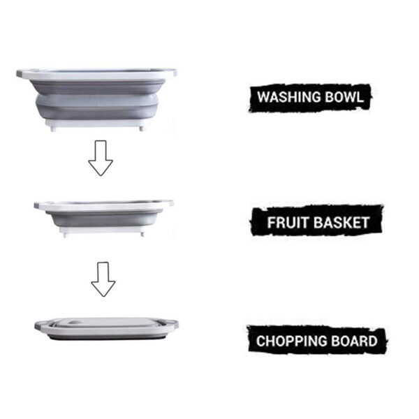 0098B (Brown Box) Foldable Chopping Board, Dish Rack, Washing Bowl & Draining Basket, 3in1 Multi-Function