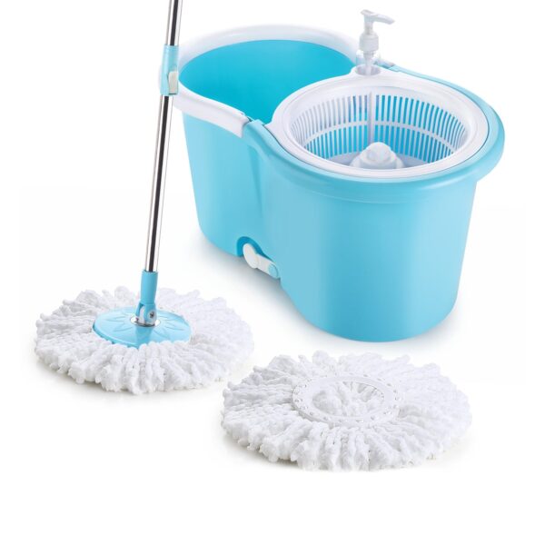 8702 Plastic Spinner Bucket Mop 360 Degree Self Spin Wringing with 2 Absorbers for Home and Office Floor Cleaning Mops Set