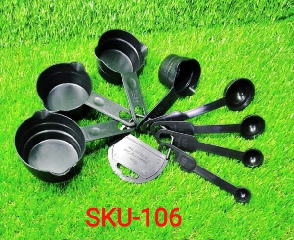 0106 Plastic Measuring Cups and Spoons (8 Pcs, Black) Your Brand